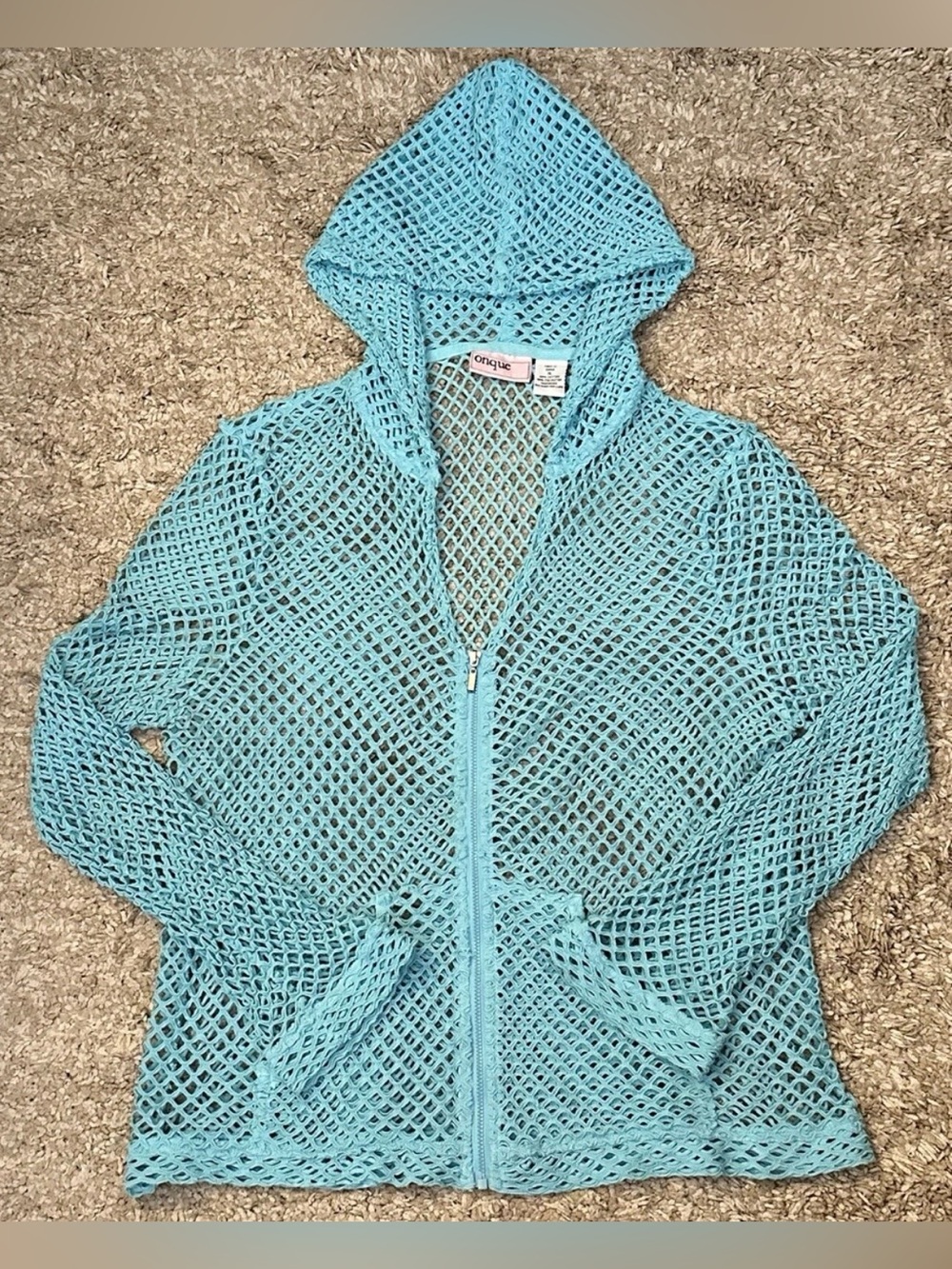 Onque Casuals Women’s Size XL Blue V-Neck Netted Long Sleeve Full Zip Jacket